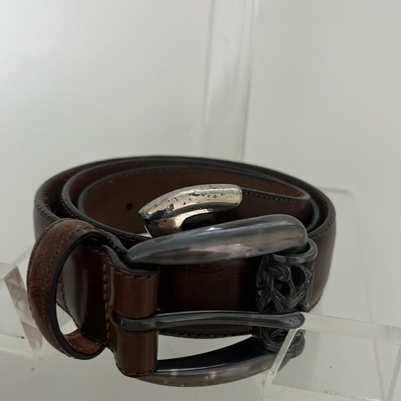 Brighton Brown leather Silver buckle belt Sz Medium - Picture 1 of 9